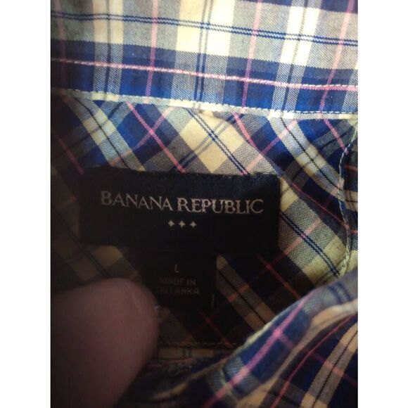 Banana Republic Shirt Men's‎ Large Yellow Blue Button Front Long Sleeve - Picture 6 of 8